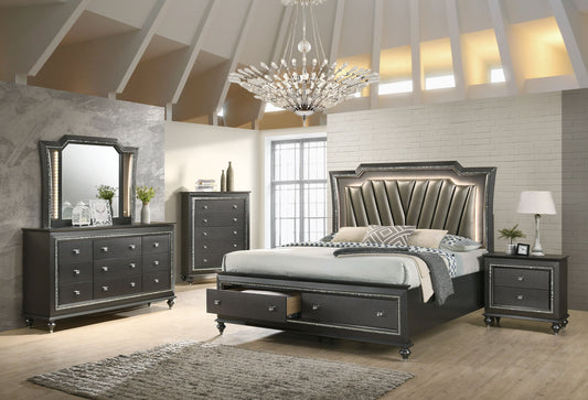 Kaitlyn Metallic Grey - 5pc Bedroom Set